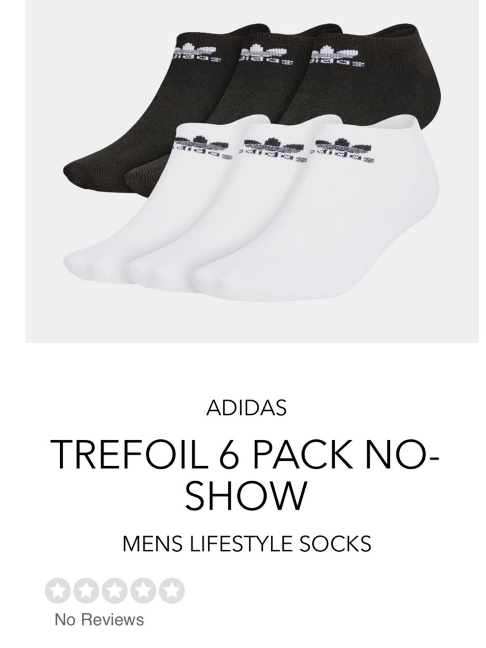 adidas Trefoil 6-Pack No-Show Socks - Black & White